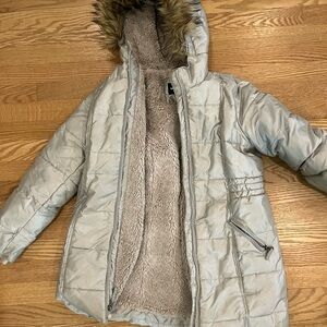 Lands' End Silver Faux Fur Jacket